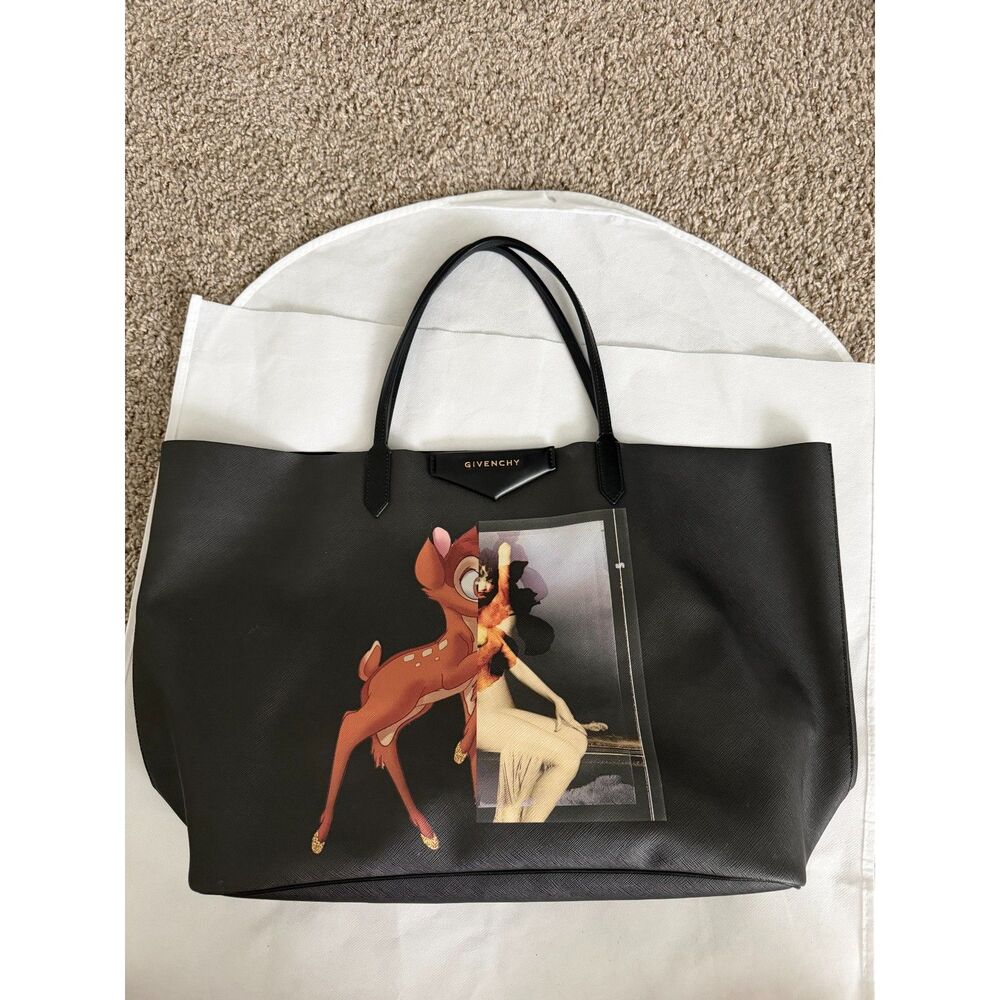 GIVENCHY Bambi Antigona Black Canvas Large Tote Bag Textured Coated with Clutch
